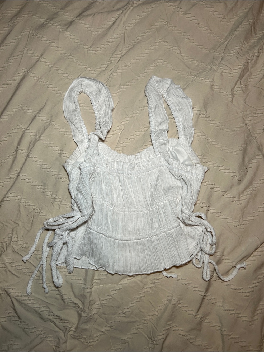 iris Cream Textured Ruffle Tank with Side Ties - Picture 4 of 4